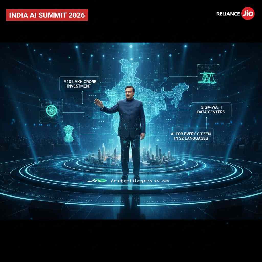 Jio’s “Intelligence Era”: Mukesh Ambani Announces Massive ₹10 Lakh Crore AI Investment at India AI Summit 2026
