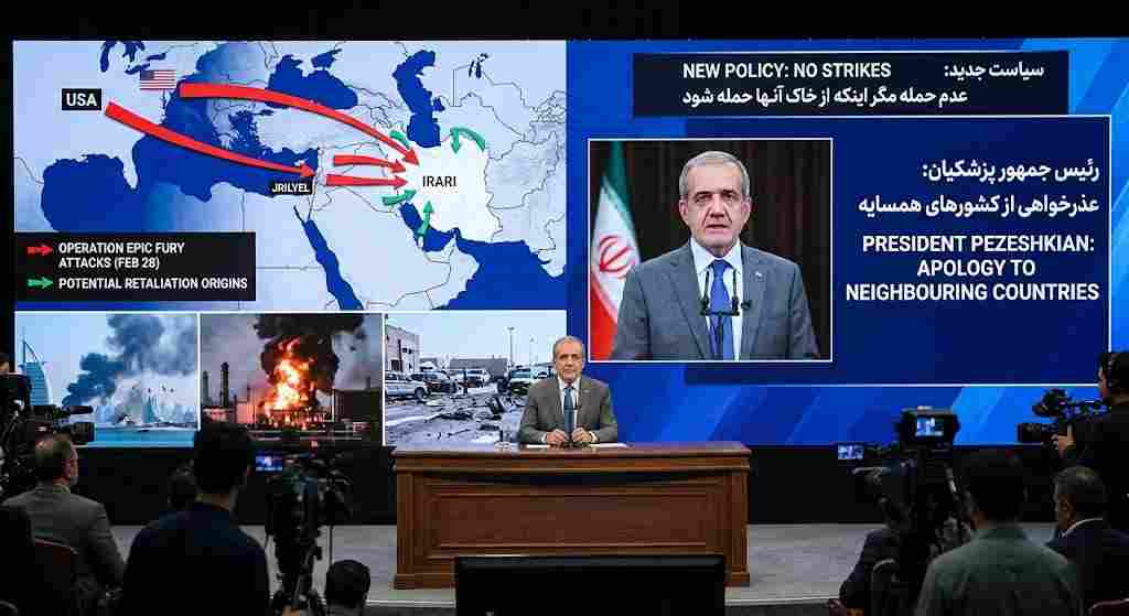 Iran’s President Pezeshkian Issues Rare Apology to Neighbors Amid Widening War; Defies US ‘Surrender’ Demand