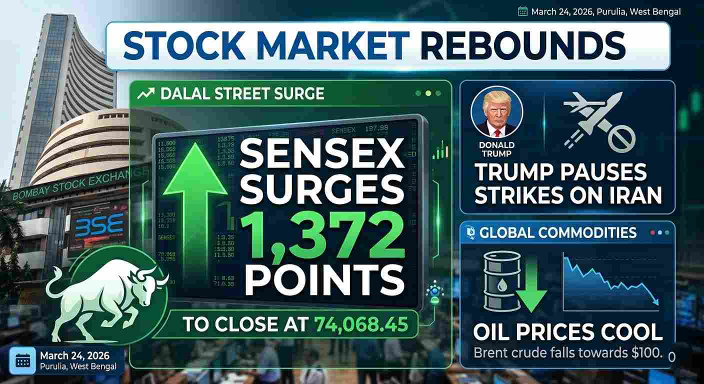 Stock Market Rebounds: Sensex Surges 1,372 Points as Trump Pauses Strikes on Iran; Oil Prices Cool