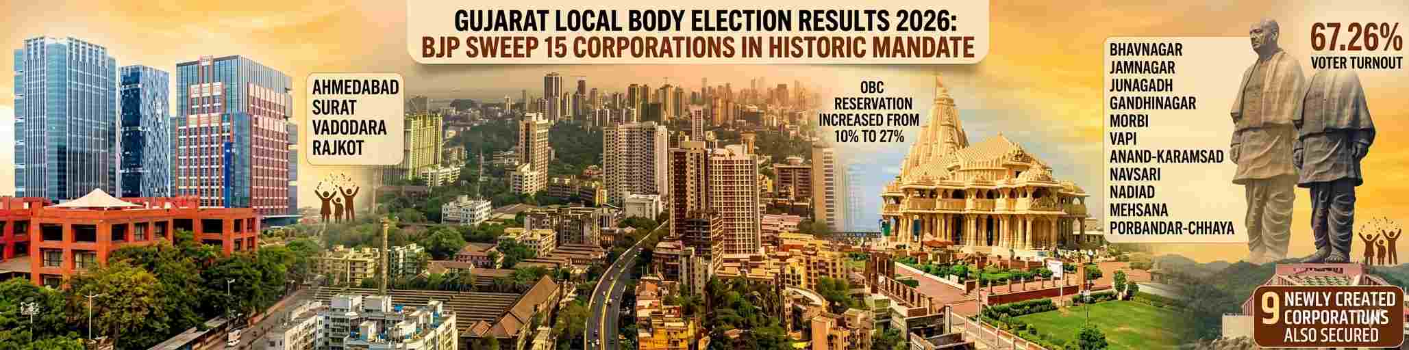 Gujarat Local Body Election Results 2026: BJP Sweeps 15 Corporations in Historic Mandate