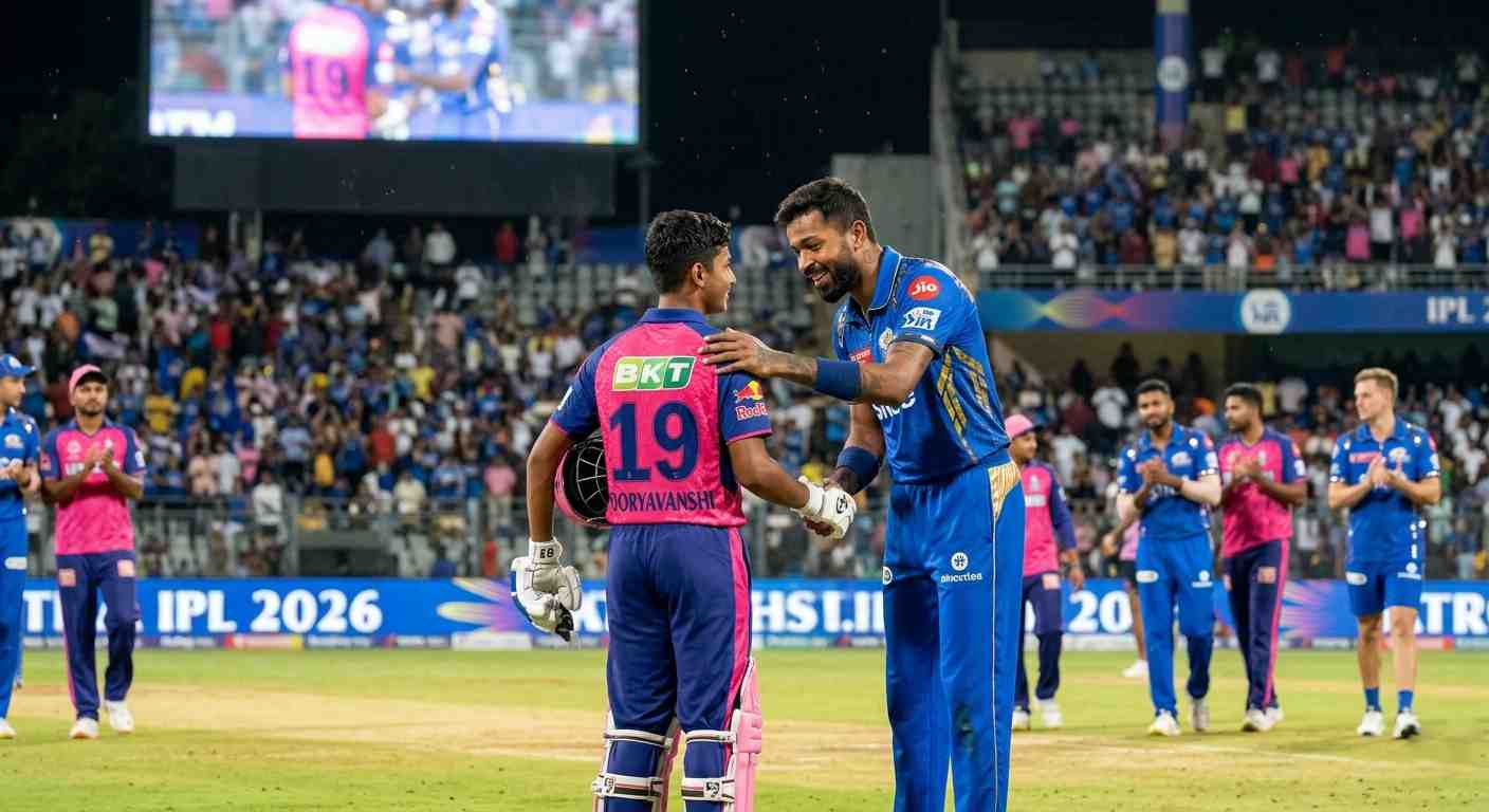 Hardik Pandya’s Heartwarming Gesture Steals the Show After Vaibhav Sooryavanshi’s Explosive Blitz in RR vs MI Clash