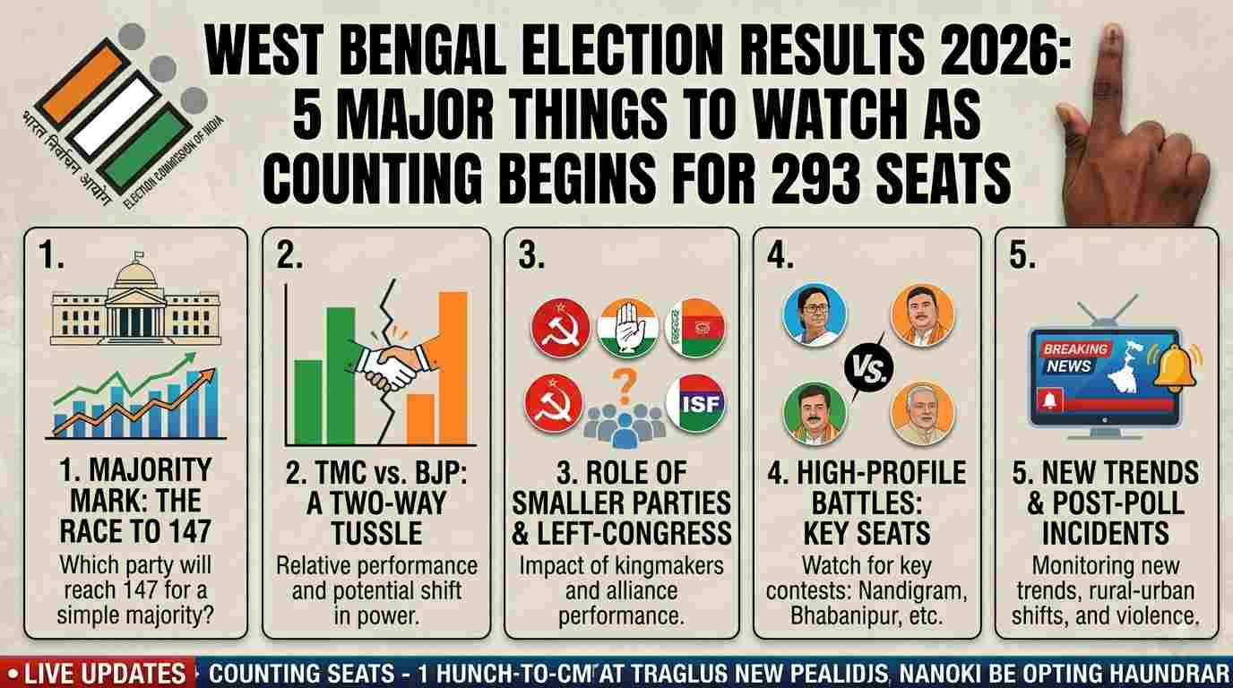 West Bengal Election Results 2026: 5 Major Things to Watch as Counting Begins for 293 Seats