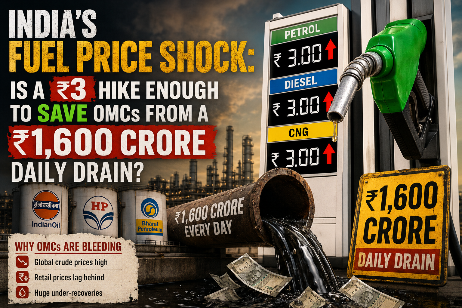 India’s Fuel Price Shock: Is a ₹3 Hike Enough to Save OMCs from a ₹1,600 Crore Daily Drain?