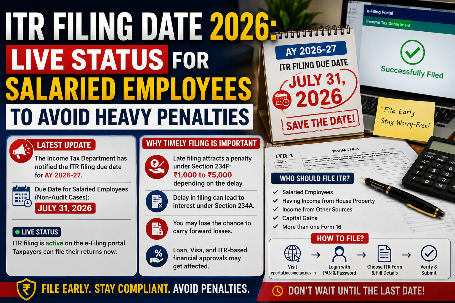 Crucial ITR Filing Date 2026: Live Status For Salaried Employees To Avoid Heavy Penalties