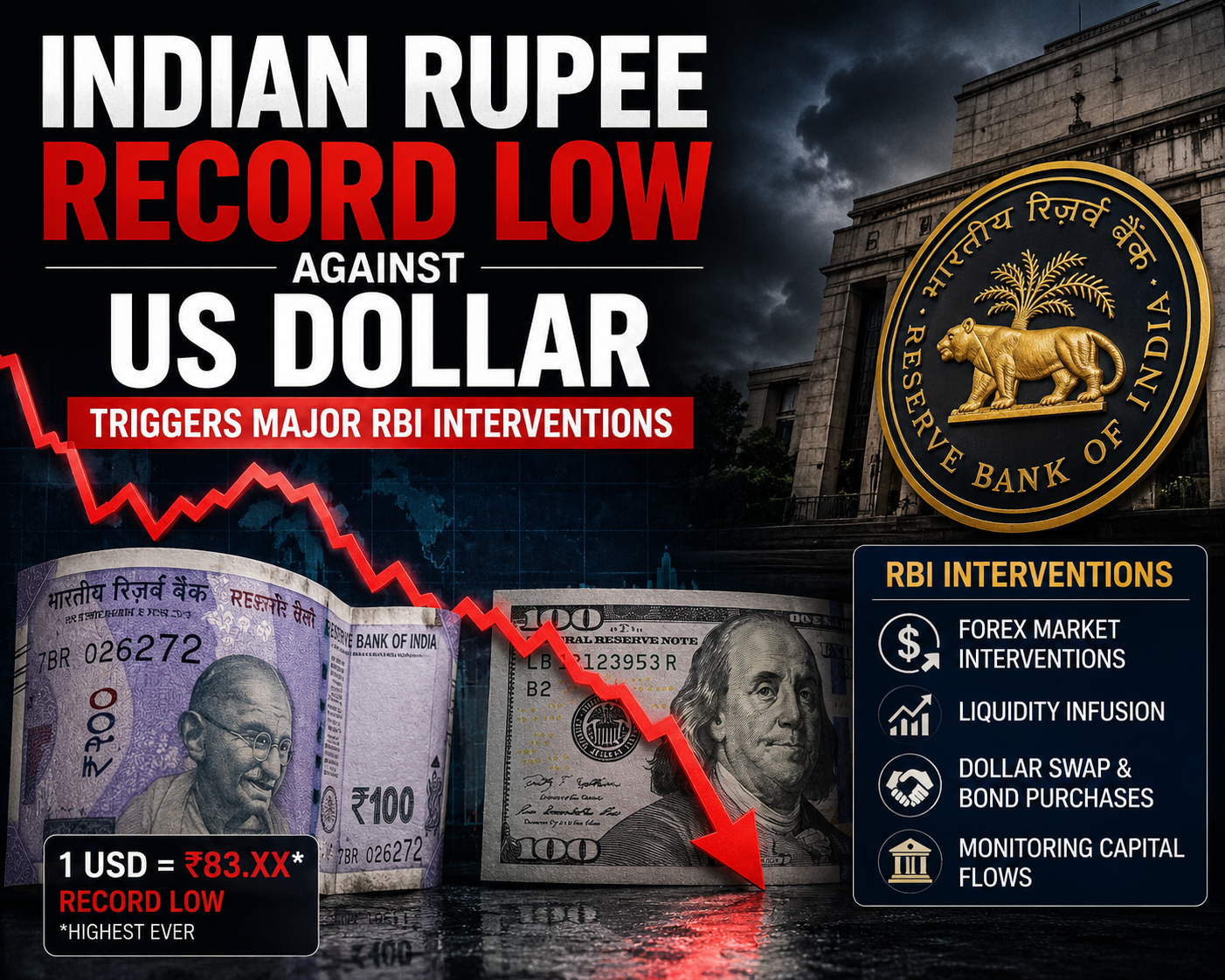 Indian Rupee Record Low Against US Dollar Triggers Major RBI Interventions Low Against US Dollar Triggers Major RBI Interventions