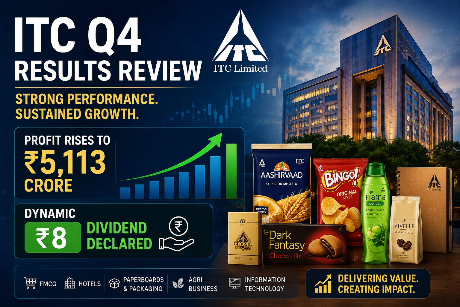 ITC Q4 Results Review: Profit Rises to ₹5,113 Crore and Dynamic ₹8 Dividend Declared