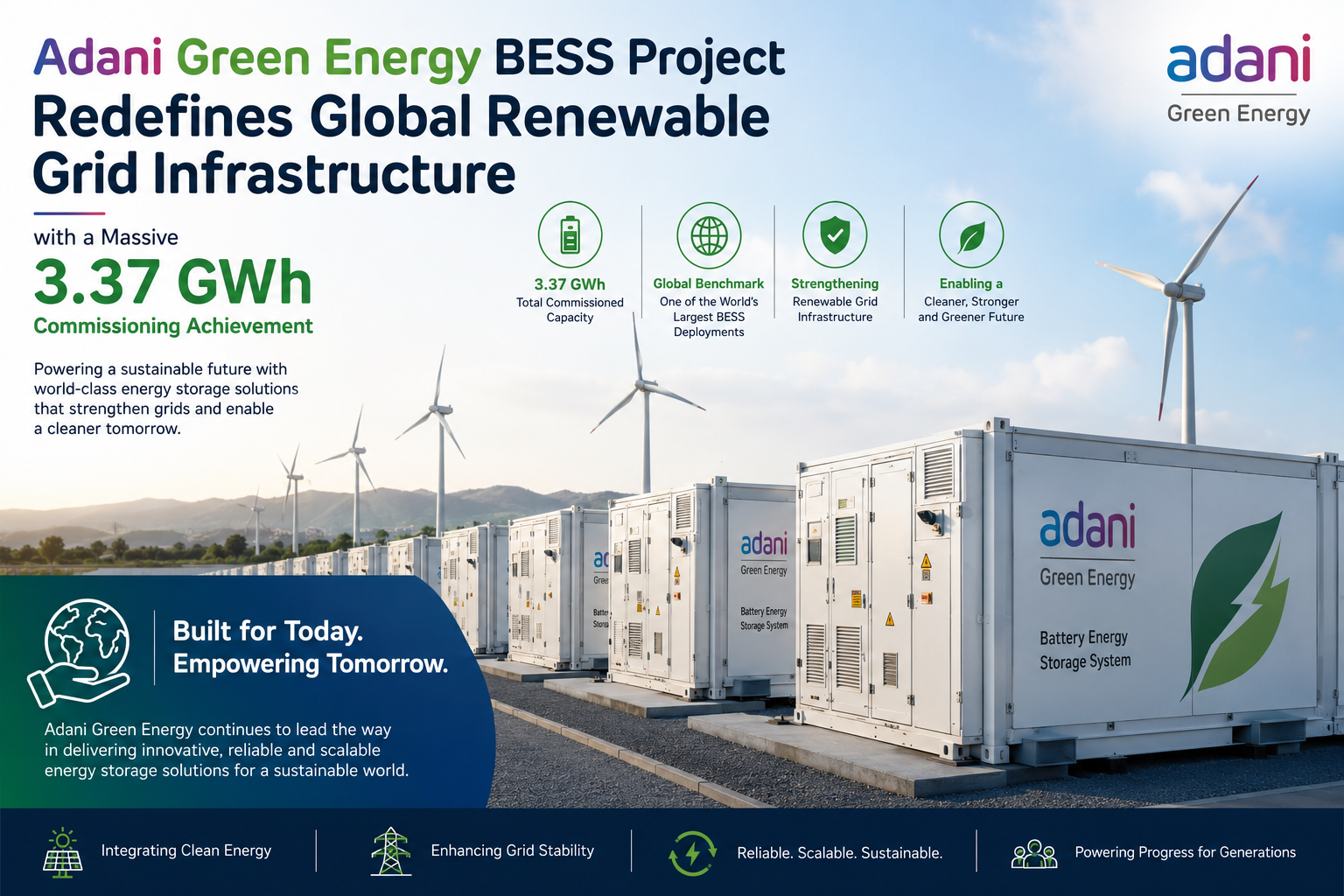 Adani Green Energy BESS Project Redefines Global Renewable Grid Infrastructure with a Massive 3.37 GWh Commissioning Achievement