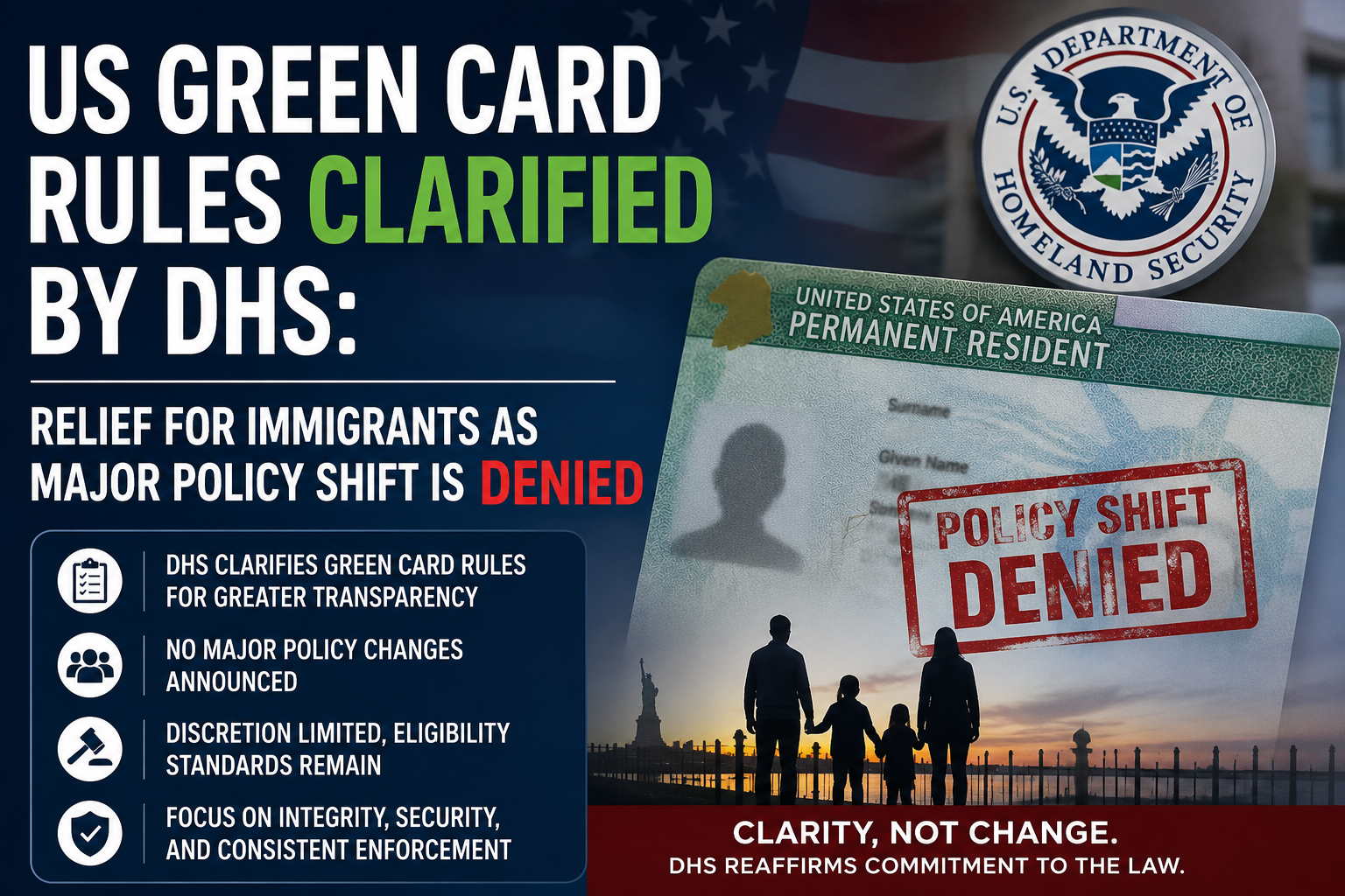 US Green Card Rules Clarified by DHS: Relief for Immigrants as Major Policy Shift is Denied