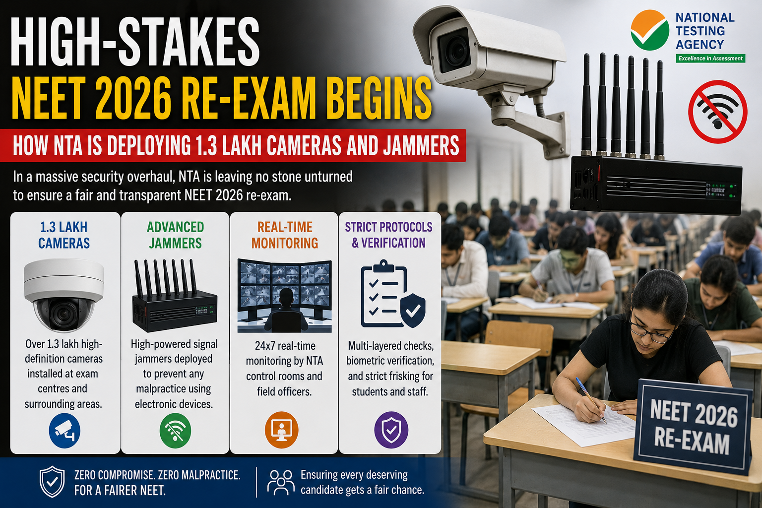 High-Stakes NEET 2026 Re-Exam Begins: How NTA Is Deploying 1.3 Lakh Cameras and Jammers to Prevent Another Paper Leak