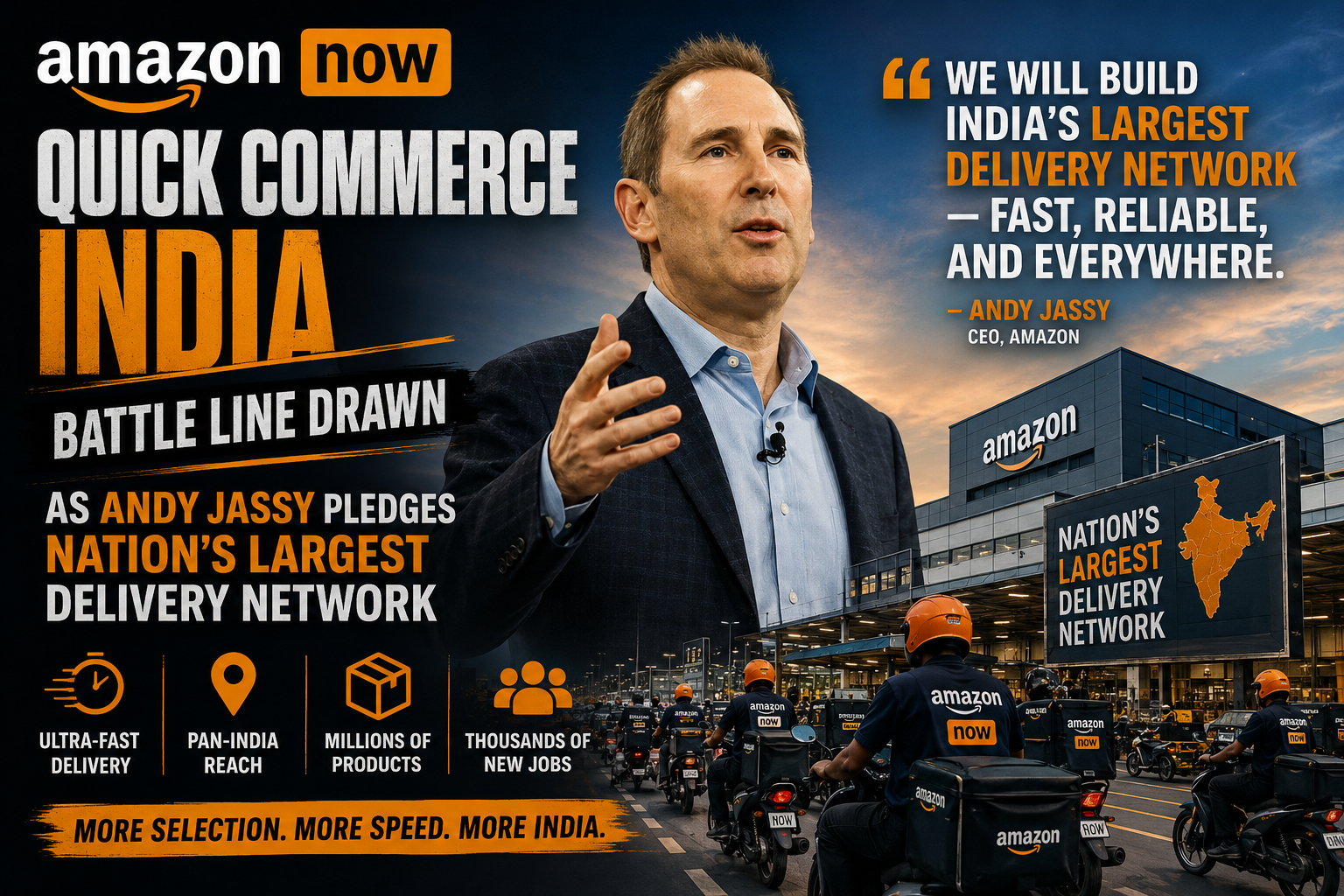 Amazon Now Quick Commerce India Battle Line Drawn as Andy Jassy Pledges Nation’s Largest Delivery Network