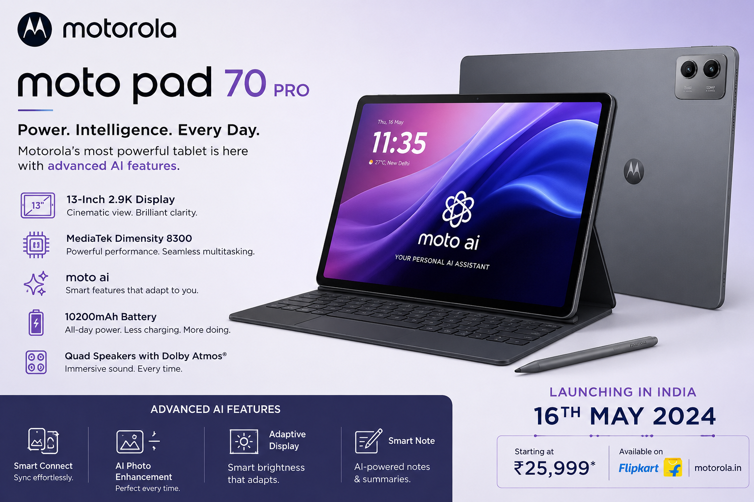 Motorola Moto Pad 70 Pro Launches in India: A Powerful 13-Inch Tablet with Advanced AI Features