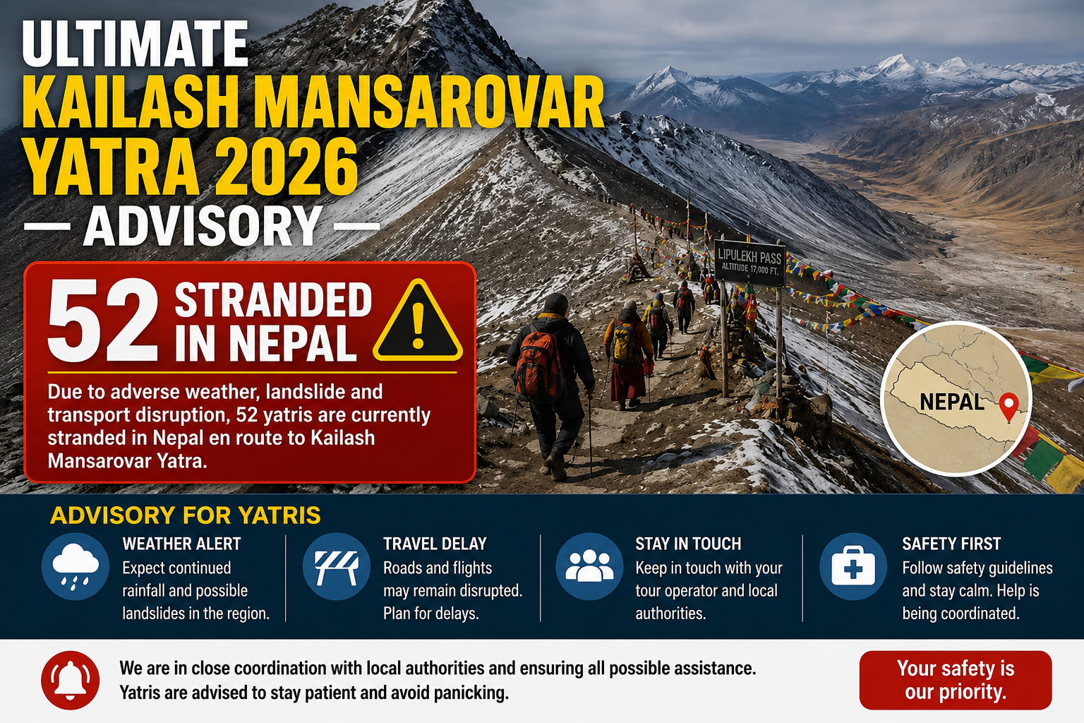 Ultimate Kailash Mansarovar Yatra 2026 Advisory: 52 Stranded in Nepal