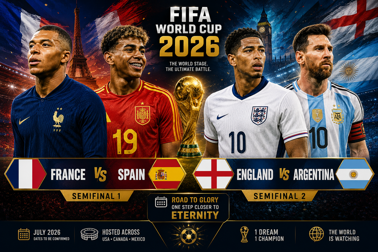 FIFA World Cup 2026 Semifinals: France vs Spain Clash in Dallas; Wayne Rooney Explains Why Messi is Argentina's "Weakness"