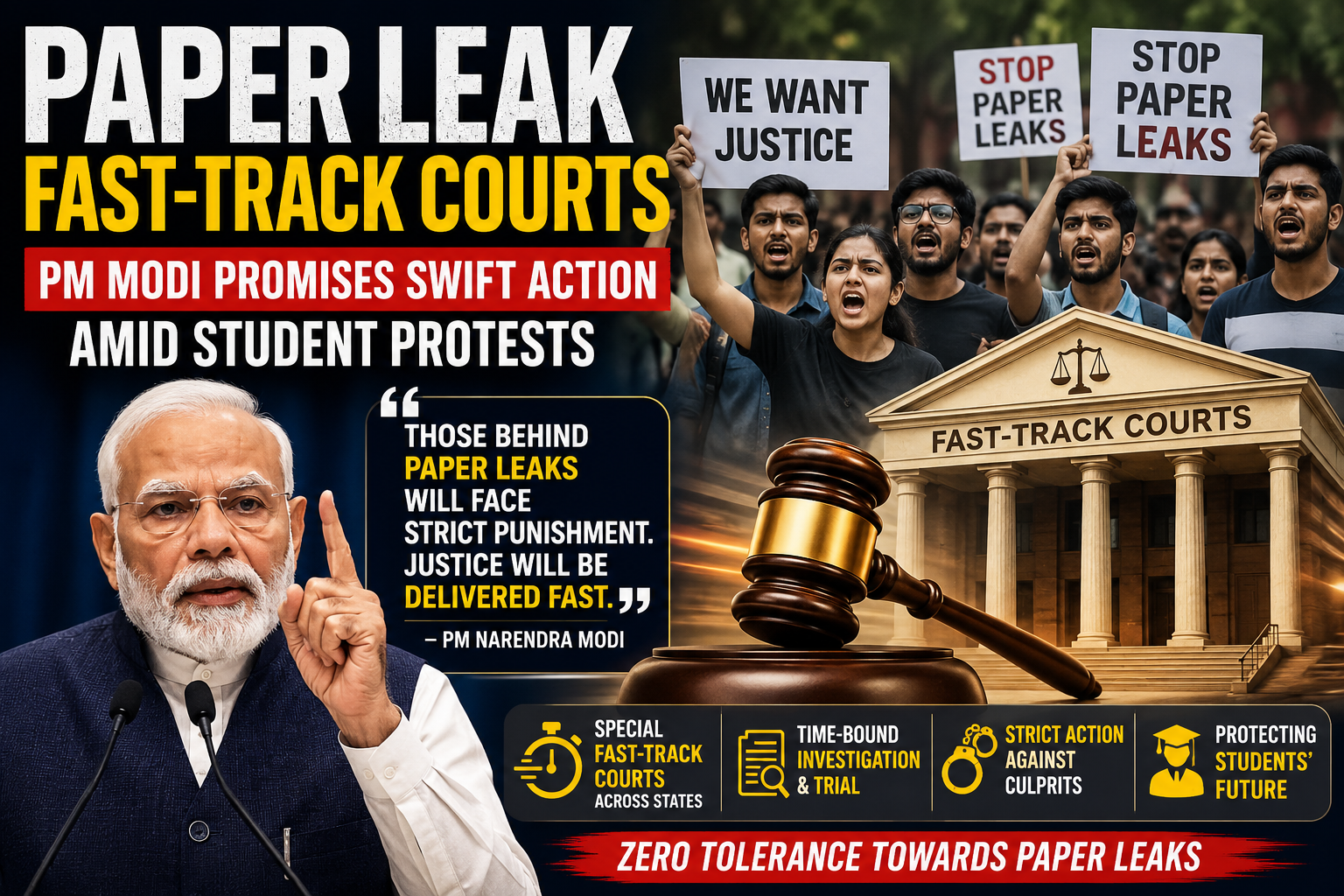 Paper Leak Fast-Track Courts: 5 Major Updates as PM Modi Promises Swift Action Amid Student Protests