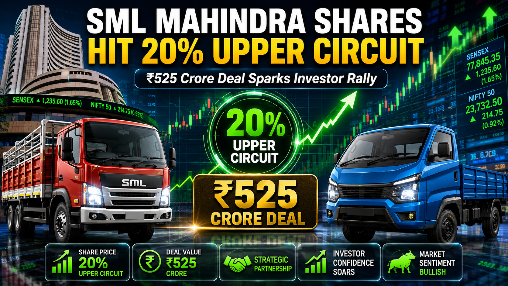 SML Mahindra Shares Hit 20% Upper Circuit in ₹525 Crore Deal