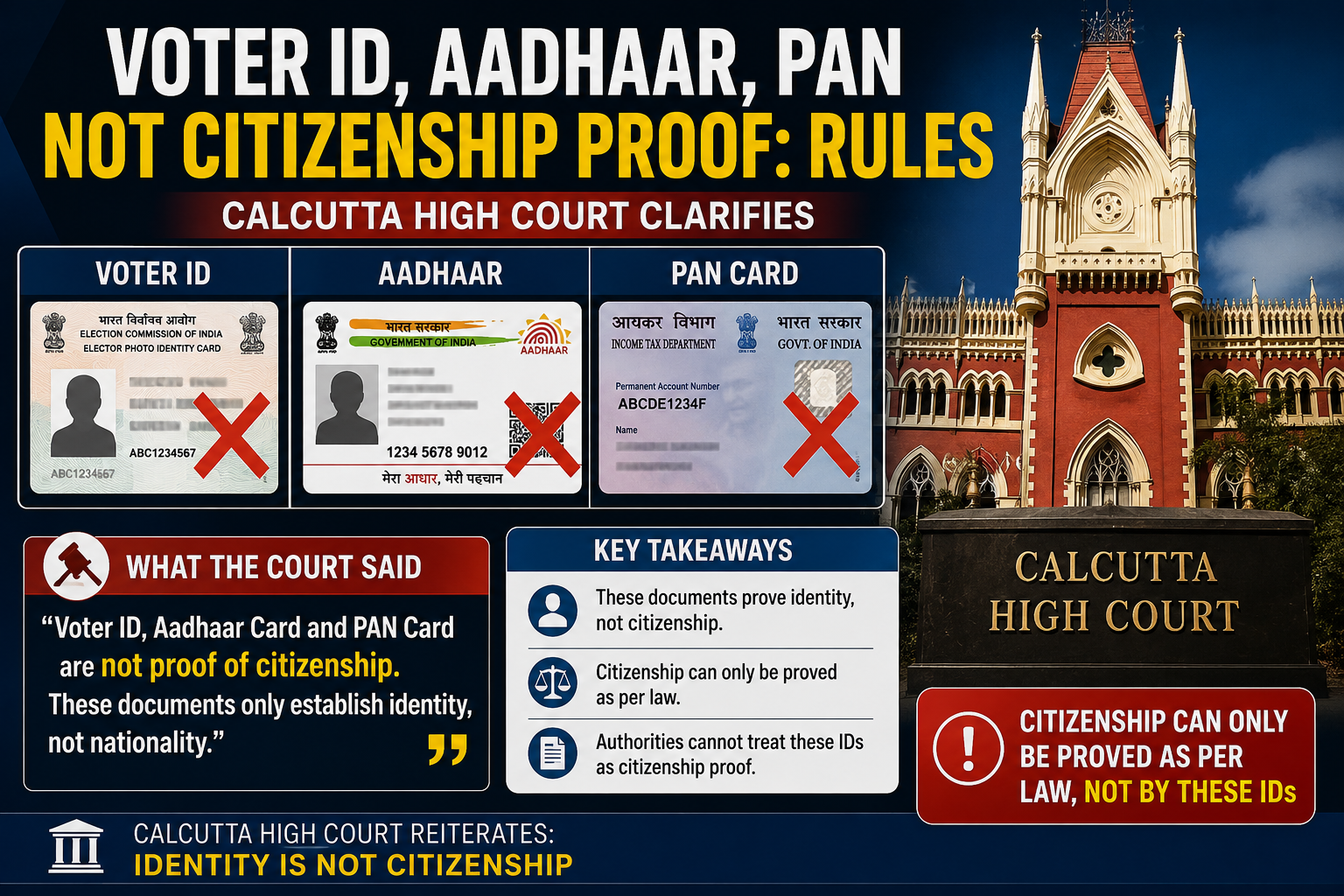 Shocking Facts: Voter ID Aadhaar PAN Not Citizenship Proof Rules Calcutta High Court