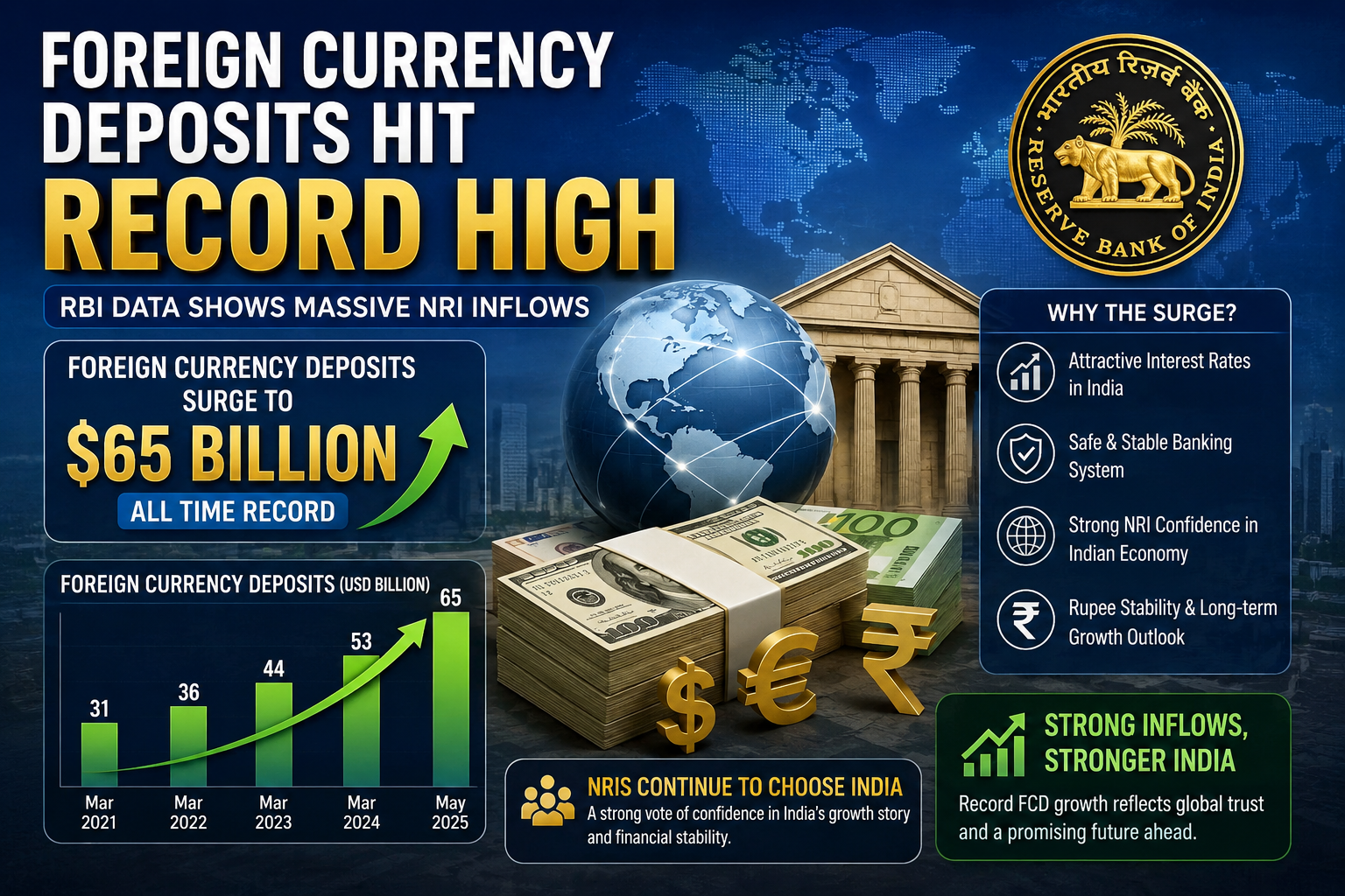 Foreign Currency Deposits Hit Massive $65 Billion Record as NRIs Rush for High Yields