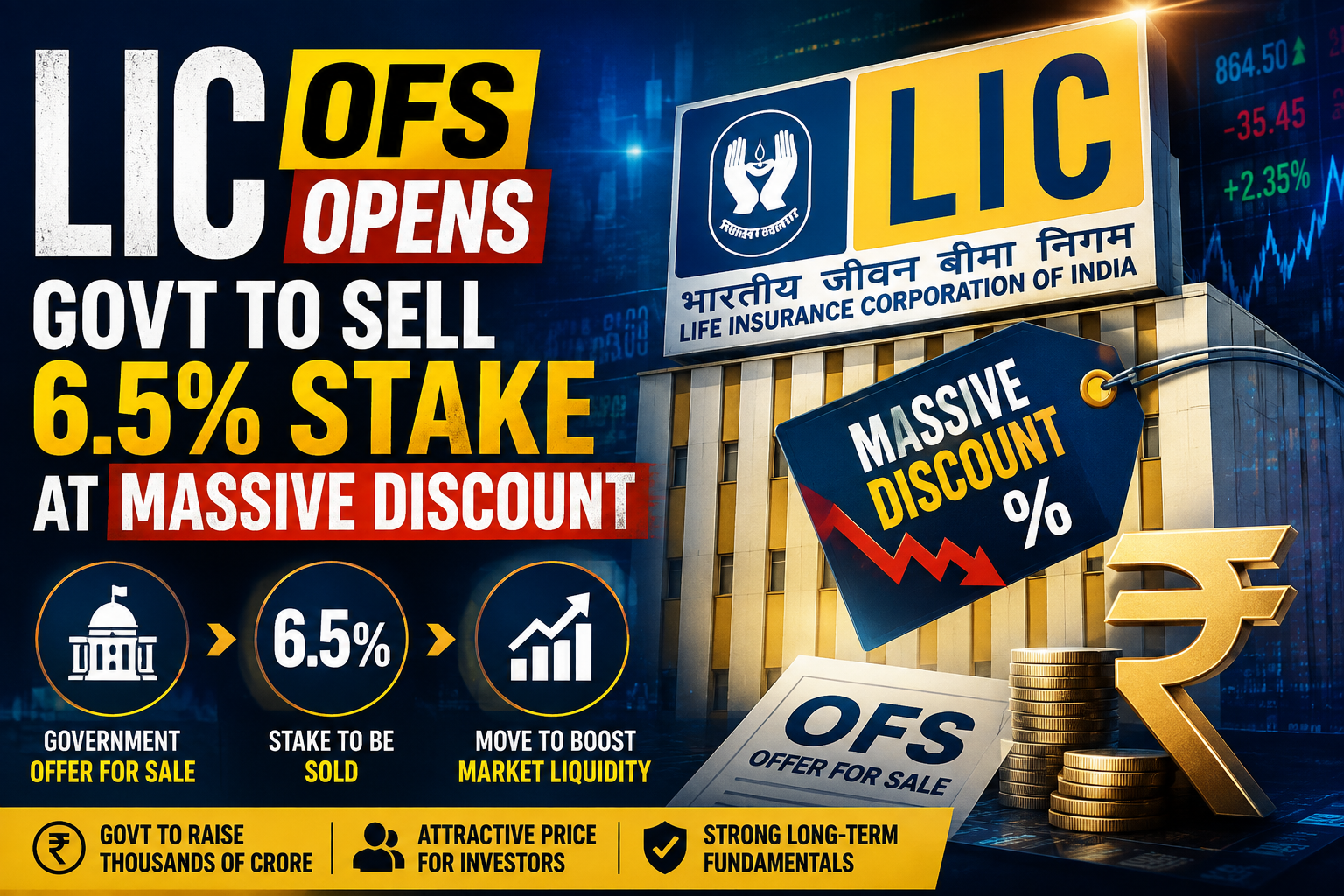 LIC OFS Opens: Govt to Sell 6.5% Stake at Massive Discount