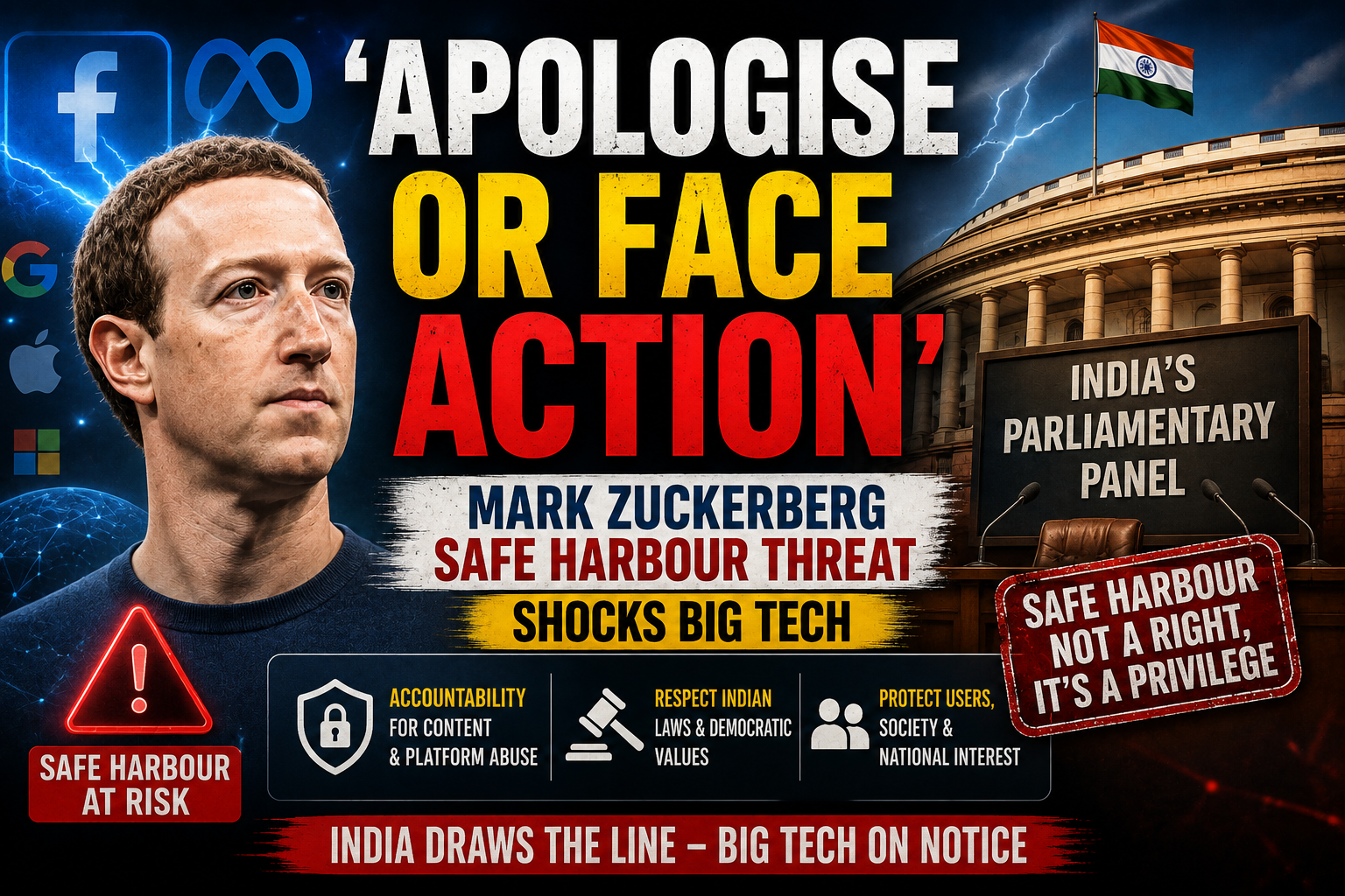"Apologise or Face Action": Mark Zuckerberg Safe Harbour Threat Shocks Big Tech in 3-Day Deadline