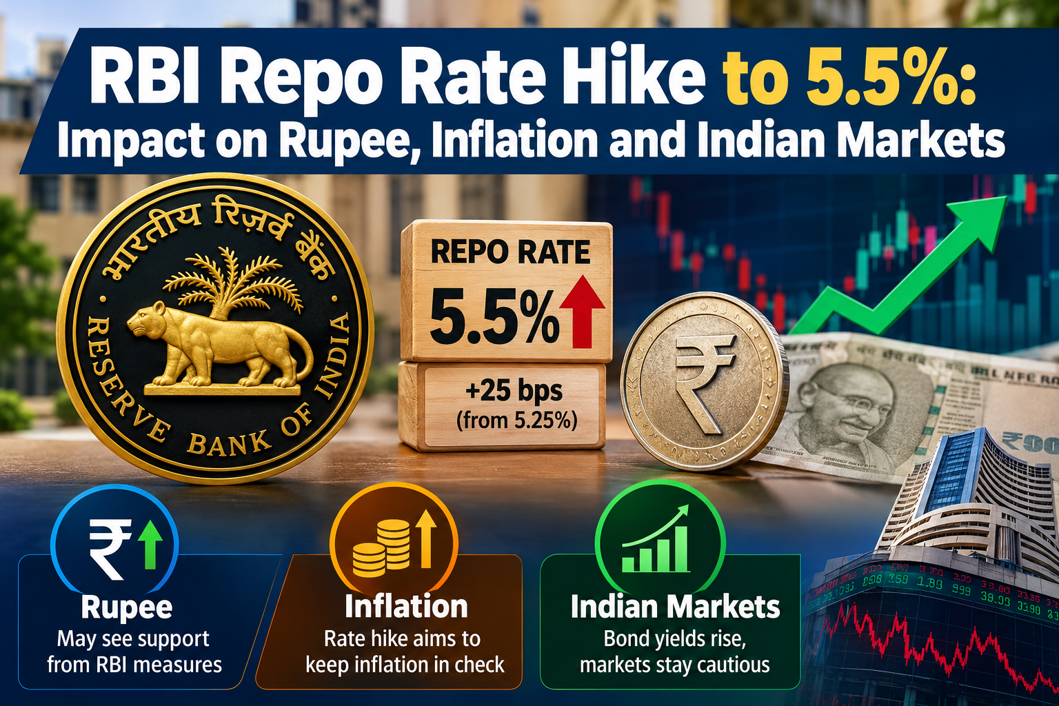 RBI Repo Rate Hike to 5.5%: Impact on Rupee, Inflation and Indian Markets
